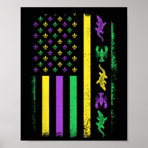 Affiche Mardi Gras Usa Drapeau américain Alligator Ma