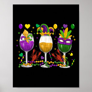 Affiche Mardi Gras Verre De Vin Drôle De Festival De Boiss