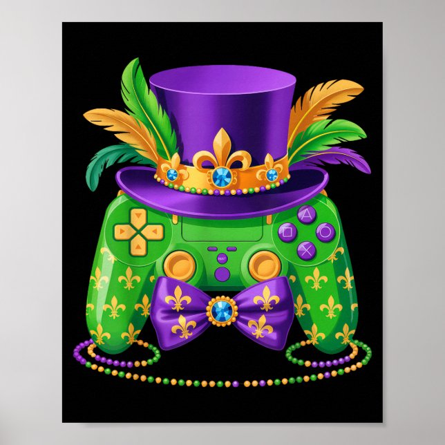 Affiche Mardi Gras Video Game Controller Jester Hat Gamer  (Devant)