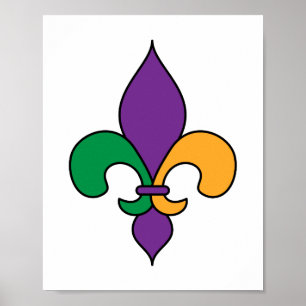 Affiche Mardi Gras Violet Jaune Vert Fleur de Lis