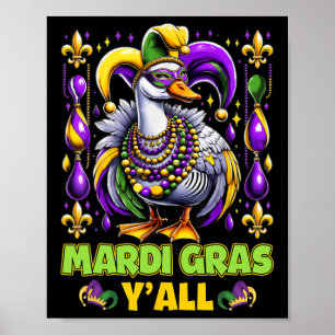 Affiche Mardi Gras Y'all Canard Fleur de lis Carnaval