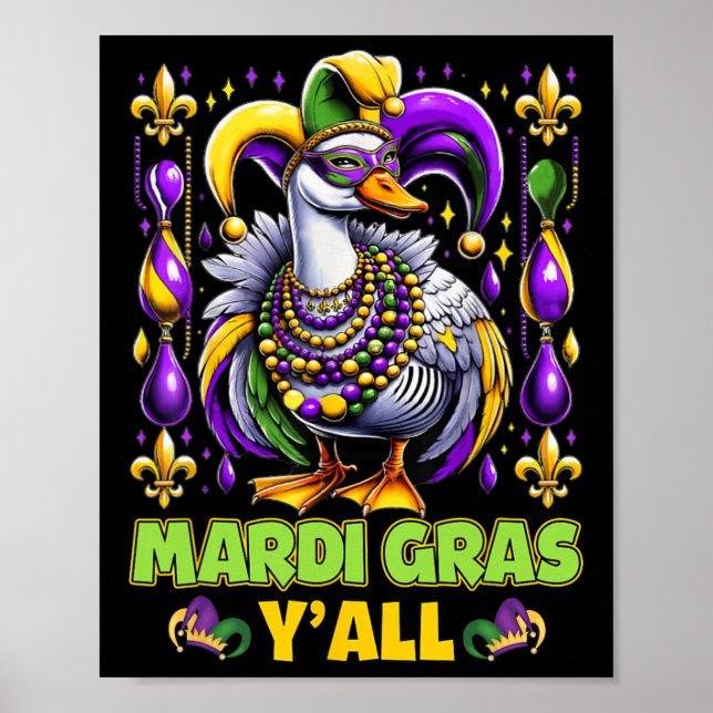 Affiche Mardi Gras Y'all Canard Fleur de lis Carnaval (Devant)