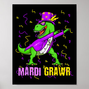 Affiche Mardi Grawr T-rex Dino Toddler Enfants Mardi Gras