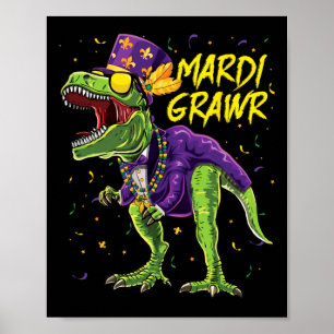 Affiche Mardi Grawr T-rex Dinosaur Dino Mardi Gras Enfants