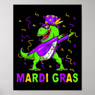 Affiche Mardi Grawr T Rex Dinosaur Mardi Gras Costume de p