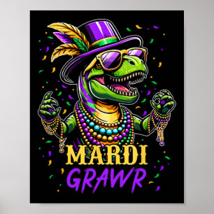 Affiche Mardi Grawr T Rex Dinosaur Mardi Gras Costume de p