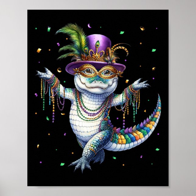 Affiche Mardigator mardi Gras Alligator Danseuse Carn (Devant)
