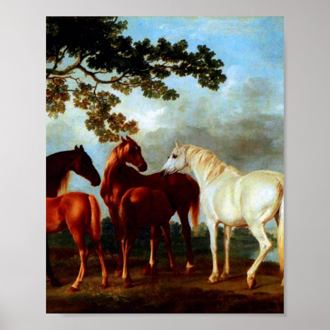 Affiche Mares dans un paysage fluvial par George Stubbs (Devant)