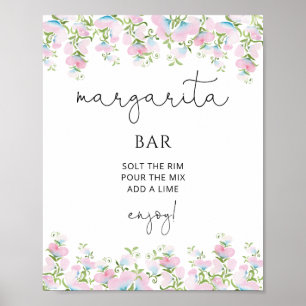 Affiche Margarita Bar Blush Rose Floral Fête de Mariage