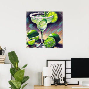 Affiche Margarita Fantaisiste Cocktail Craie Pastel Vert