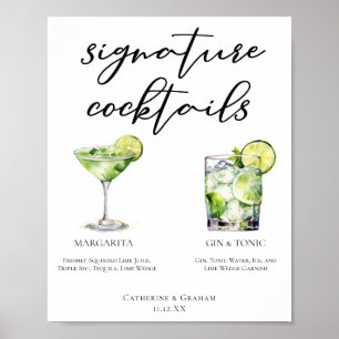 Affiche Margarita Gin & Tonic Signature Cocktails Menu