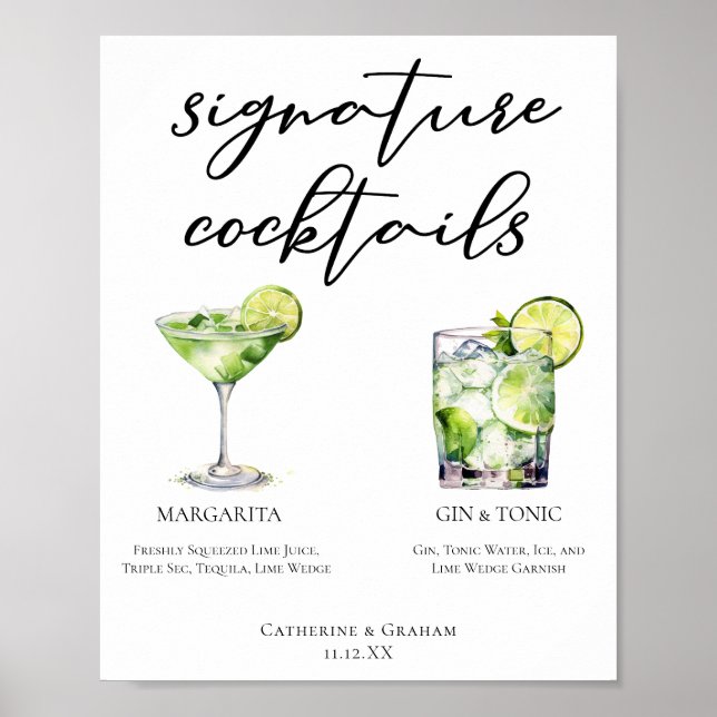 Affiche Margarita Gin & Tonic Signature Cocktails Menu (Devant)