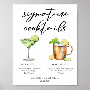 Affiche Margarita Moscow Mule Signature Cocktails Menu