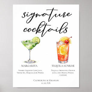Affiche Margarita Tequila Sunrise Mariage Cocktails Menu
