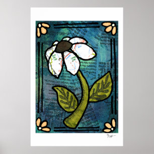 Affiche Marguerite blanche sur l'arrière - plan bleu -