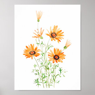 Affiche marguerite d'Afrique orange peinte à la main