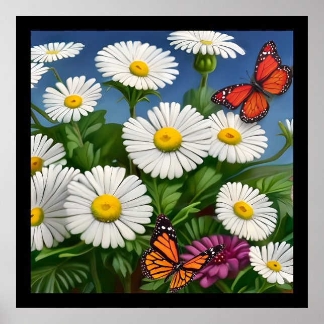 Affiche Marguerite Et Papillons Artsy (Devant)