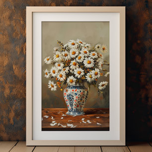 Affiche Marguerites blanches dans un vase oriental peint à