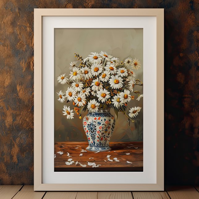 Affiche Marguerites blanches dans un vase oriental peint à (Créateur téléchargé)