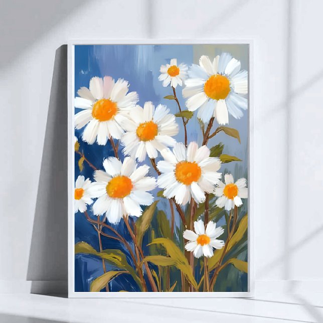 Affiche Marguerites blanches fleurs aquarelles peintes (Créateur téléchargé)