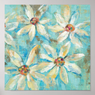 Affiche Marguerites blanches sur le bleu