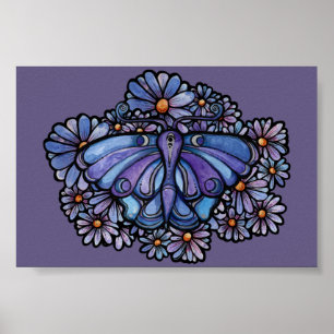 Affiche Marguerites de papillon de lune violet