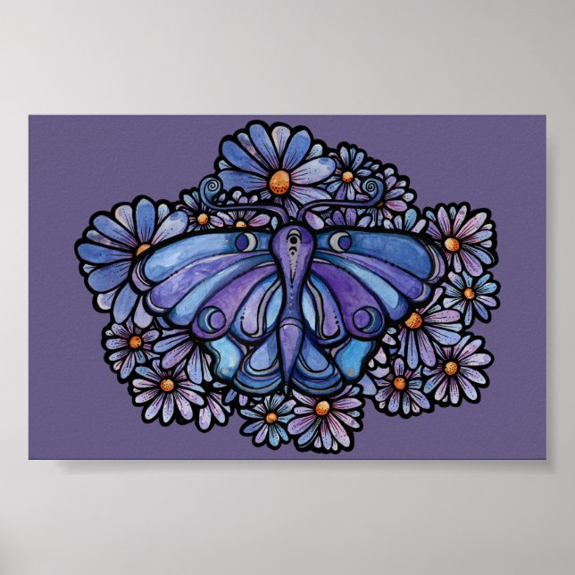 Affiche Marguerites de papillon de lune violet (Devant)