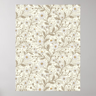 Affiche Marguerites en blanc et marron sur fond blanc cass
