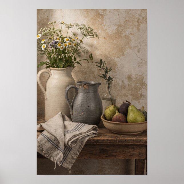 Affiche Marguerites, Figues et Pichets en Grès (Devant)