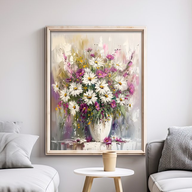 Affiche Marguerites peintes à la gouache violette et blanc (Créateur téléchargé)