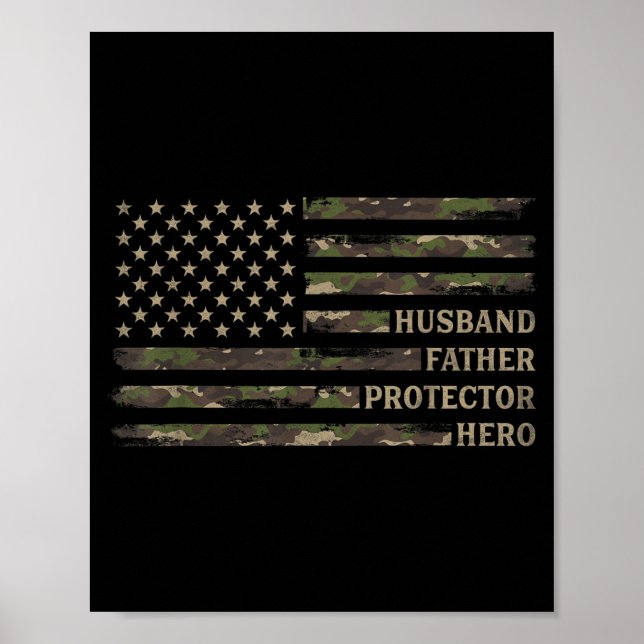 Affiche Mari Père Protecteur Héros Camo Drapeau Usa (Devant)