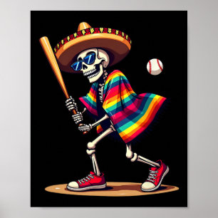 Affiche Mariachi Skeleton Baseball Cinco De Mayo Mexicain