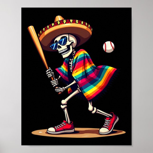 Affiche Mariachi Skeleton Baseball Cinco De Mayo Mexicain  (Devant)