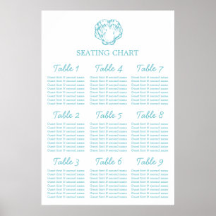 Affiche Mariage à coque de palourde Aqua Planner de table