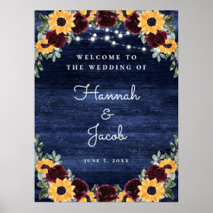 Affiche Mariage à cordes de la marine de tournesol en bois