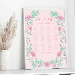Affiche Mariage à couronnes fleuries rose