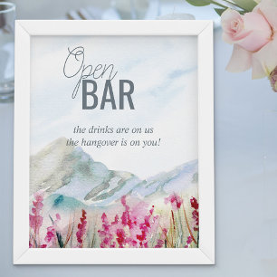 Affiche Mariage à la Montagne Bar à Boissons Aquarelle