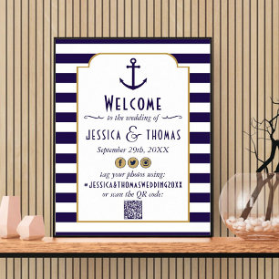 Affiche Mariage à l'ancre à rayures Navy & Blanc