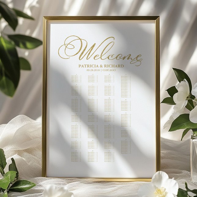 Affiche Mariage Alphabétique Diagramme de siège Gold Foil (Créateur téléchargé)