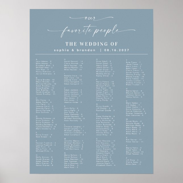 Affiche Mariage Alphabétique Dusty bleu (Devant)