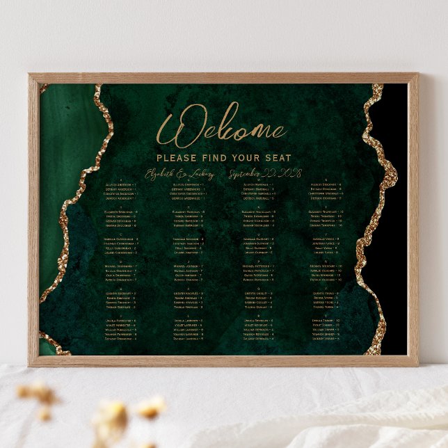 Affiche Mariage alphabétique Emerald Green Agate Siège (Créateur téléchargé)