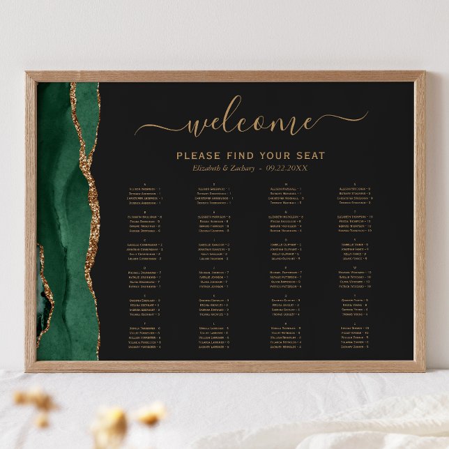 Affiche Mariage alphabétique Emerald Green Agate Siège (Créateur téléchargé)