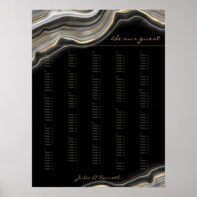 Affiche Mariage alphabétique en marbre noir (Devant)