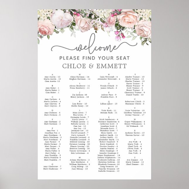 Affiche Mariage alphabétique rose rose (Devant)