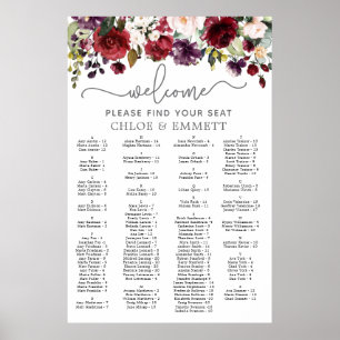 Affiche Mariage alphabétique rose rouge floral