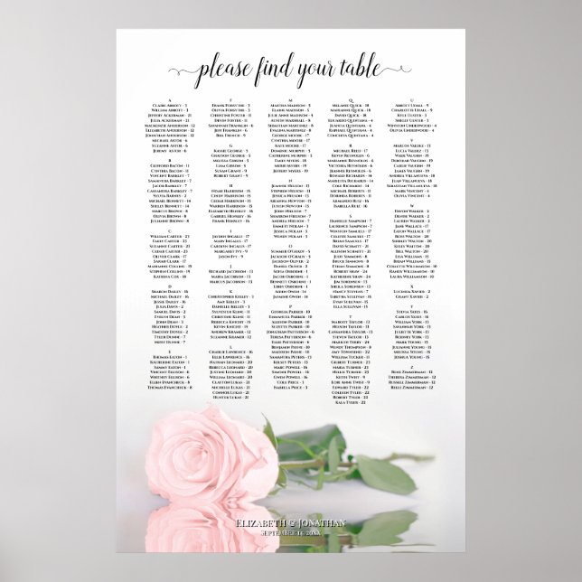 Affiche Mariage Alphabétique Rose Vierge (Devant)