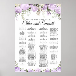 Affiche Mariage Alphabétique Violet Floral