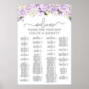 Affiche Mariage Alphabétique Violet Floral