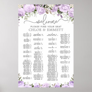 Affiche Mariage Alphabétique Violet Floral