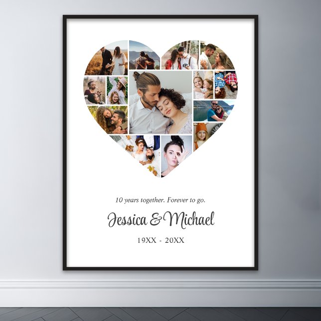 Affiche Mariage Anniversaire Couple Heart Photo Collage (Heart Shape Love Photo Collage)